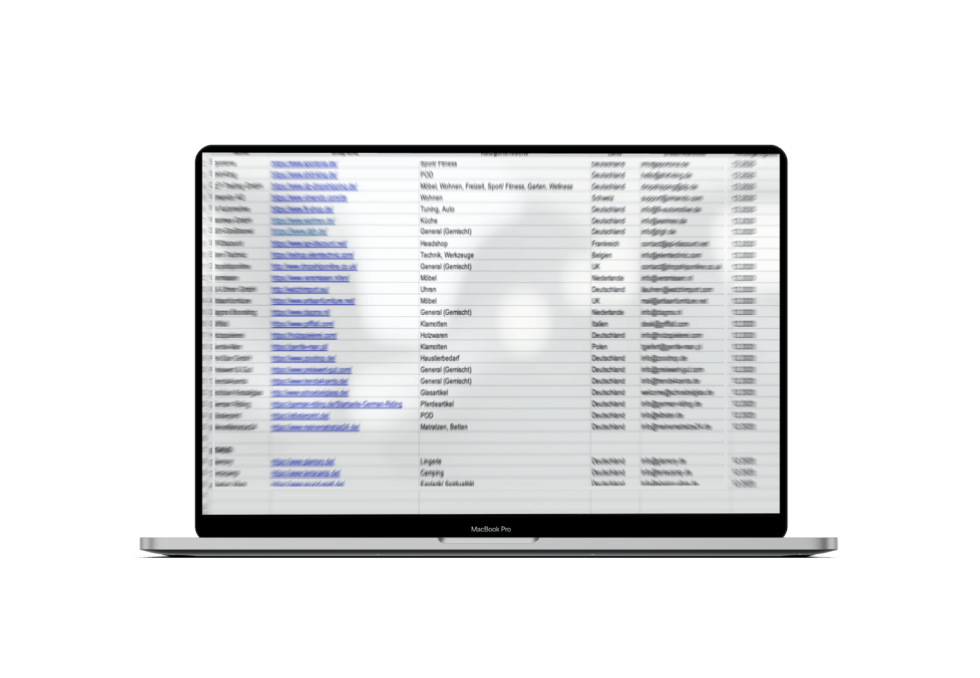 Vorschau der EU-Dropshipping-Lieferanten-Liste: Anbieter mit Land, Sortiment und Kontaktdaten in einer übersichtlichen Tabelle
