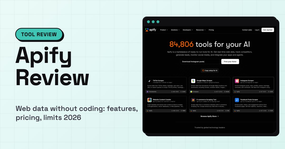 Apify review: web data without coding, features, pricing and limits 2026