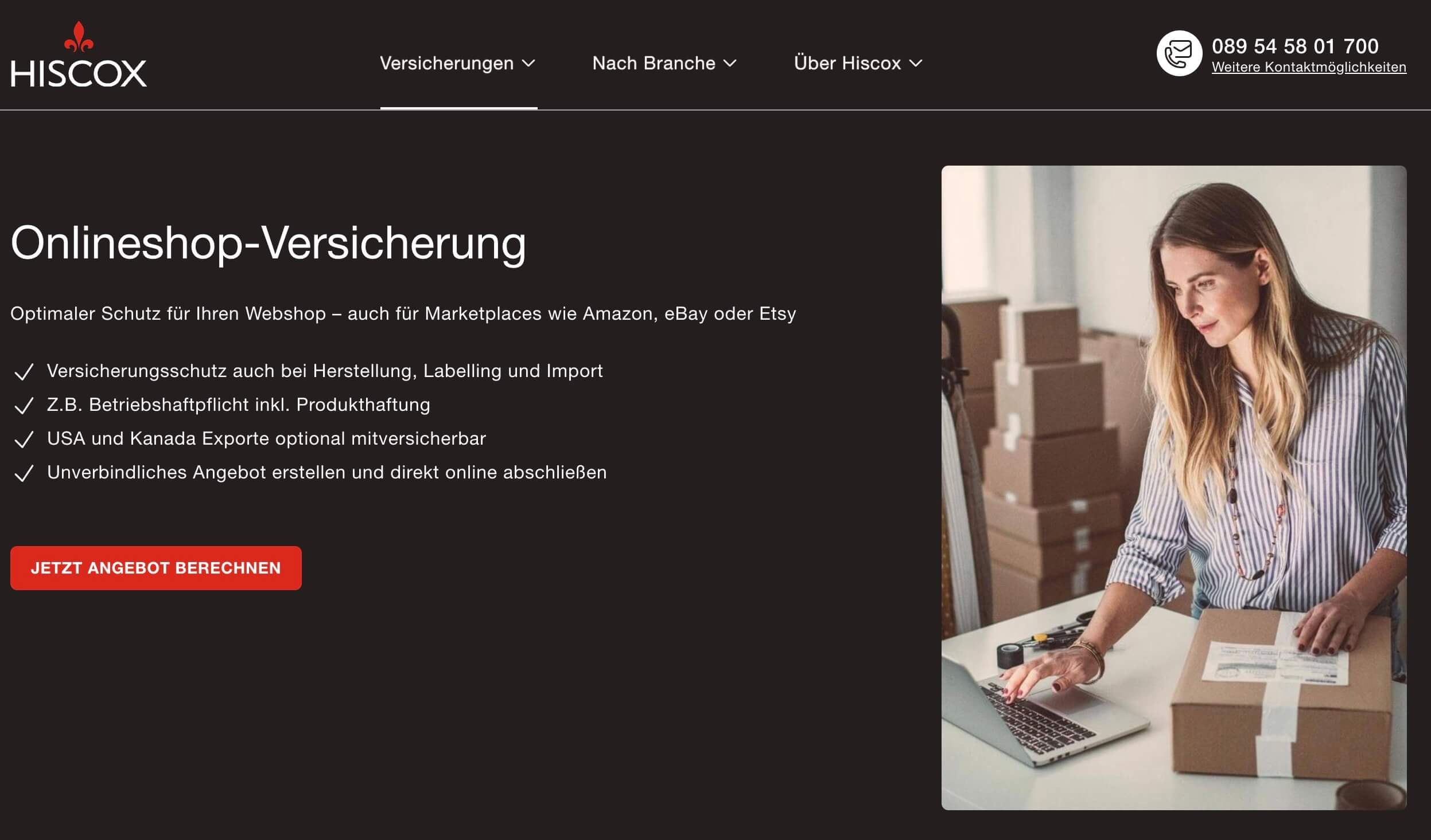 Hiscox Online-Shop Versicherung