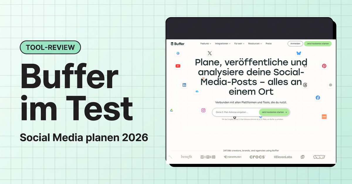 Buffer Dashboard-Startseite im Browser, Titelbild zum Buffer-Test 2026