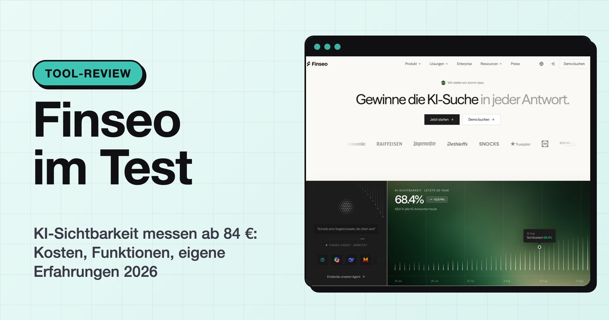 Finseo im Test: Titelbild mit Screenshot der Finseo-Startseite