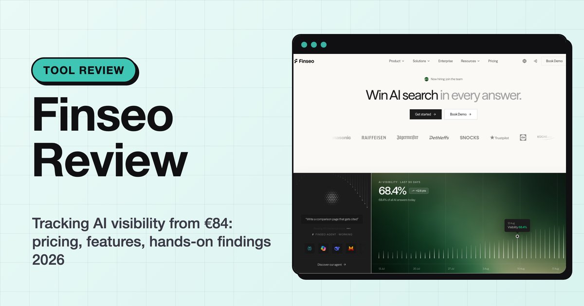 Finseo review: title image with a screenshot of the Finseo homepage