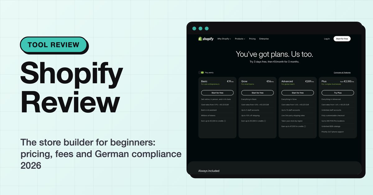 Shopify review: pricing, fees and German compliance 2026