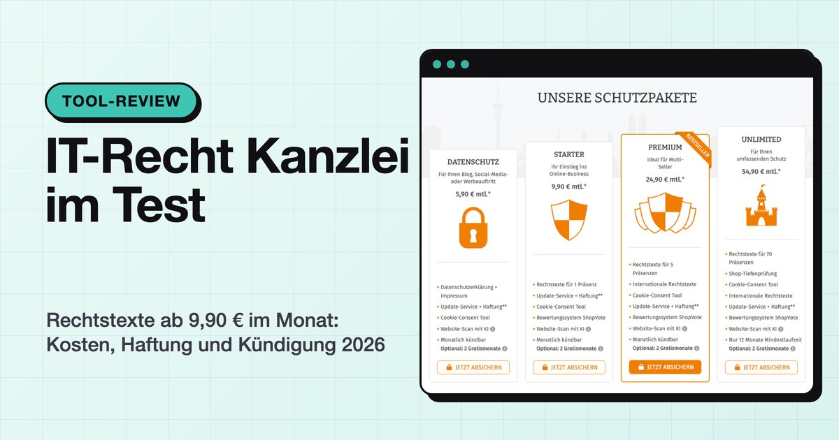 IT-Recht Kanzlei im Test: Schutzpakete von 5,90 bis 54,90 Euro im Monat